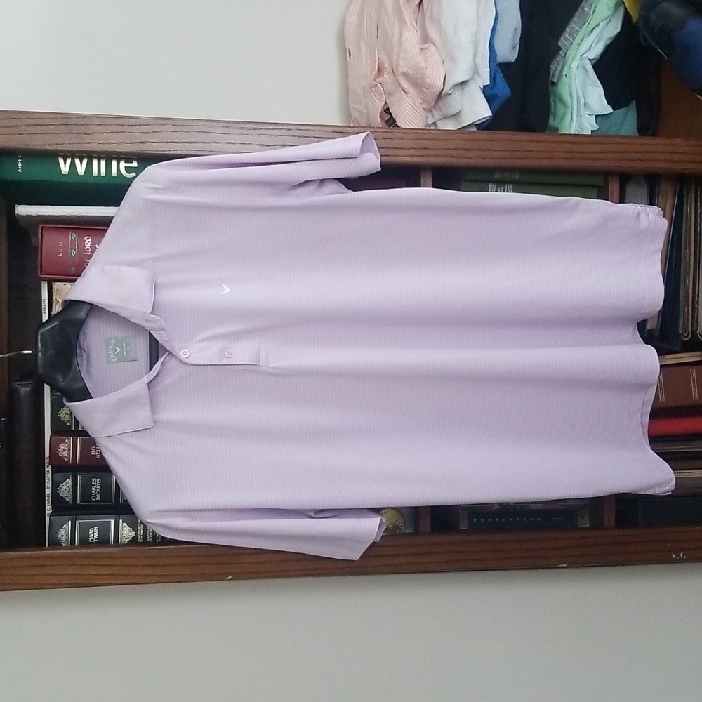 Callaway opti-dry polo pink w/white stripes men's size L